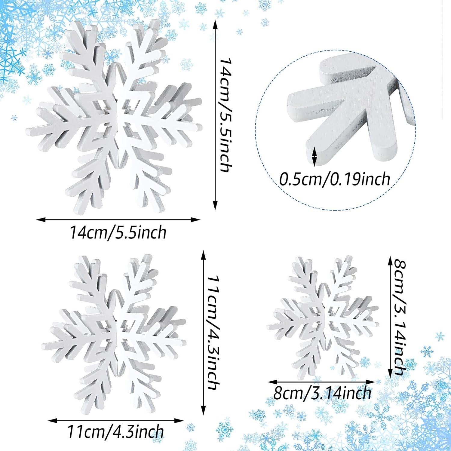 12 Pc Wooden Snowflake Table Decor White