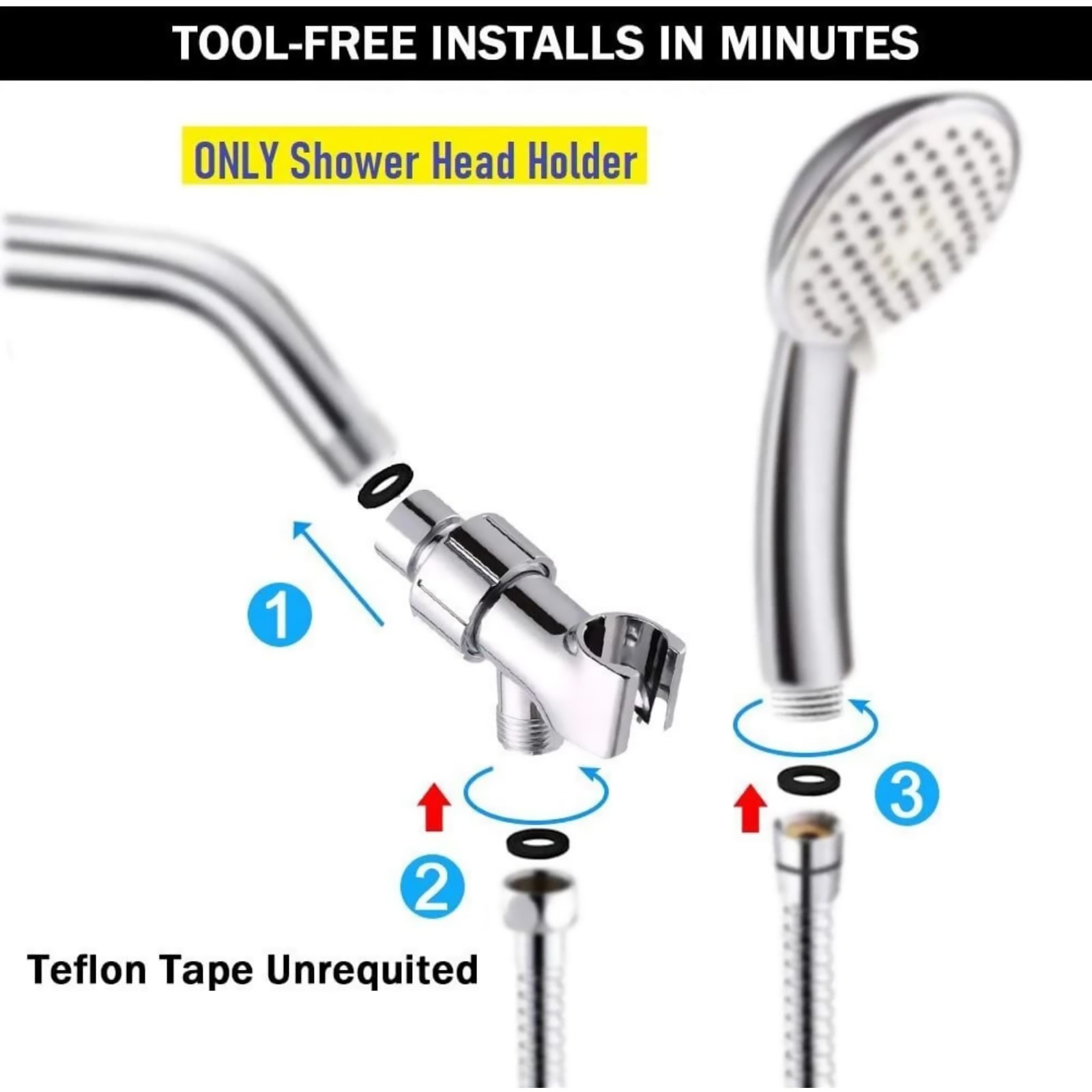 No Tools Needed Shower Arm Bracket, 360° Adjustable Ball Joint, 2pc Set (2pcs)