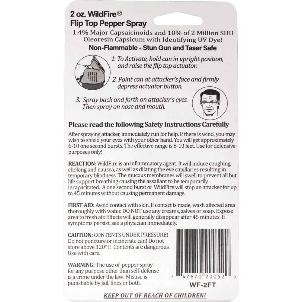 WildFire 1.4% MC 2 oz Self Defense Police Pepper Spray Flip Top Stream