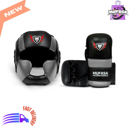 MUFASA UFC Leather MMA Gloves 4oz Open Palm Gloves and HeadGuard for Men/Women