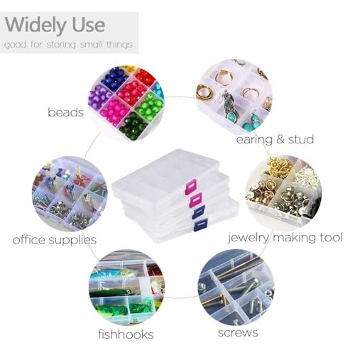 15 Girds Bead Organizer(4 Pack), Earring Organizer Box, SMALL Plastic Clear
