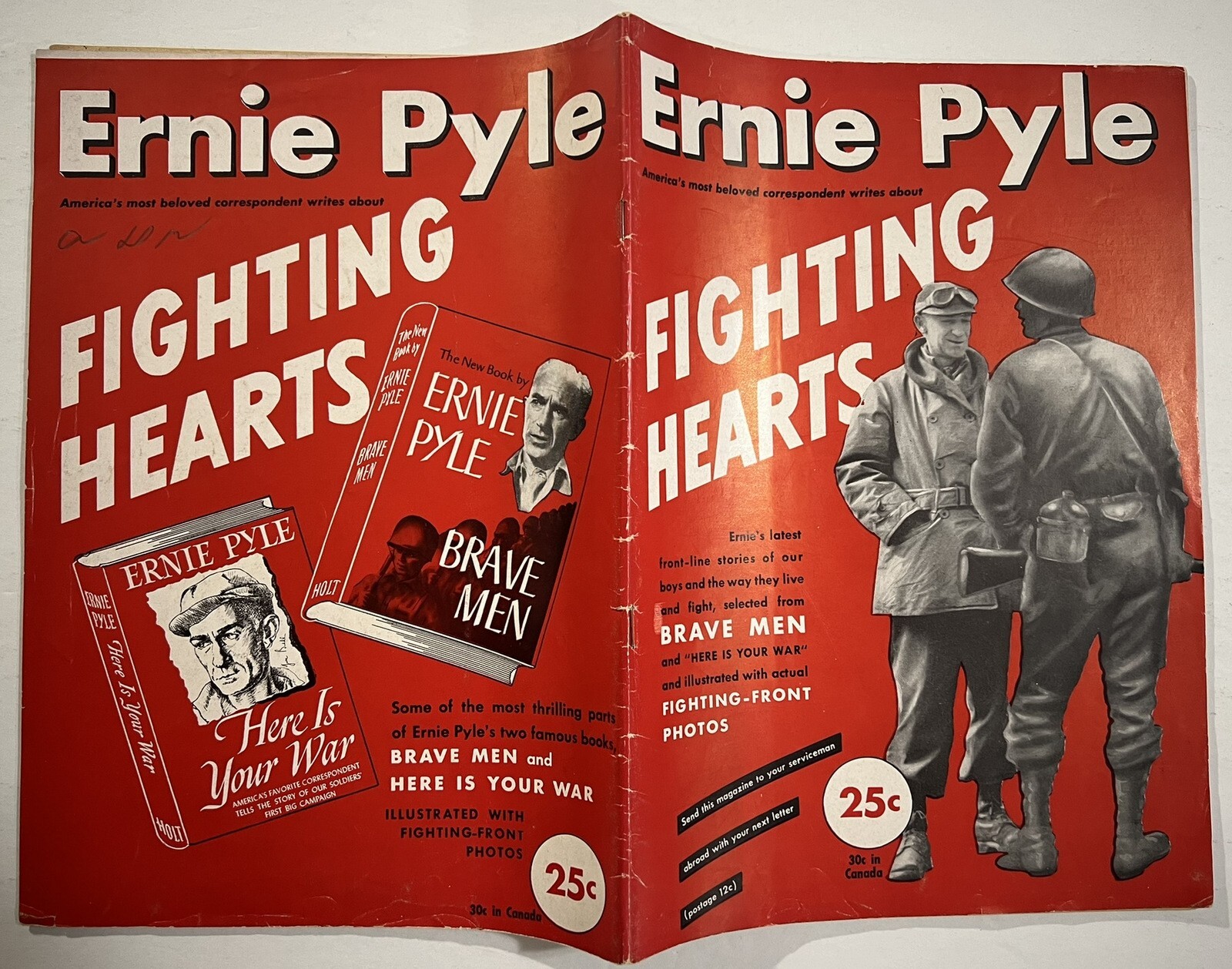 ERNIE PYLE 1944 RARE "FIGHTING HEARTS" WORLD WAR II PICTORIAL MAGAZINE BRAVE MEN