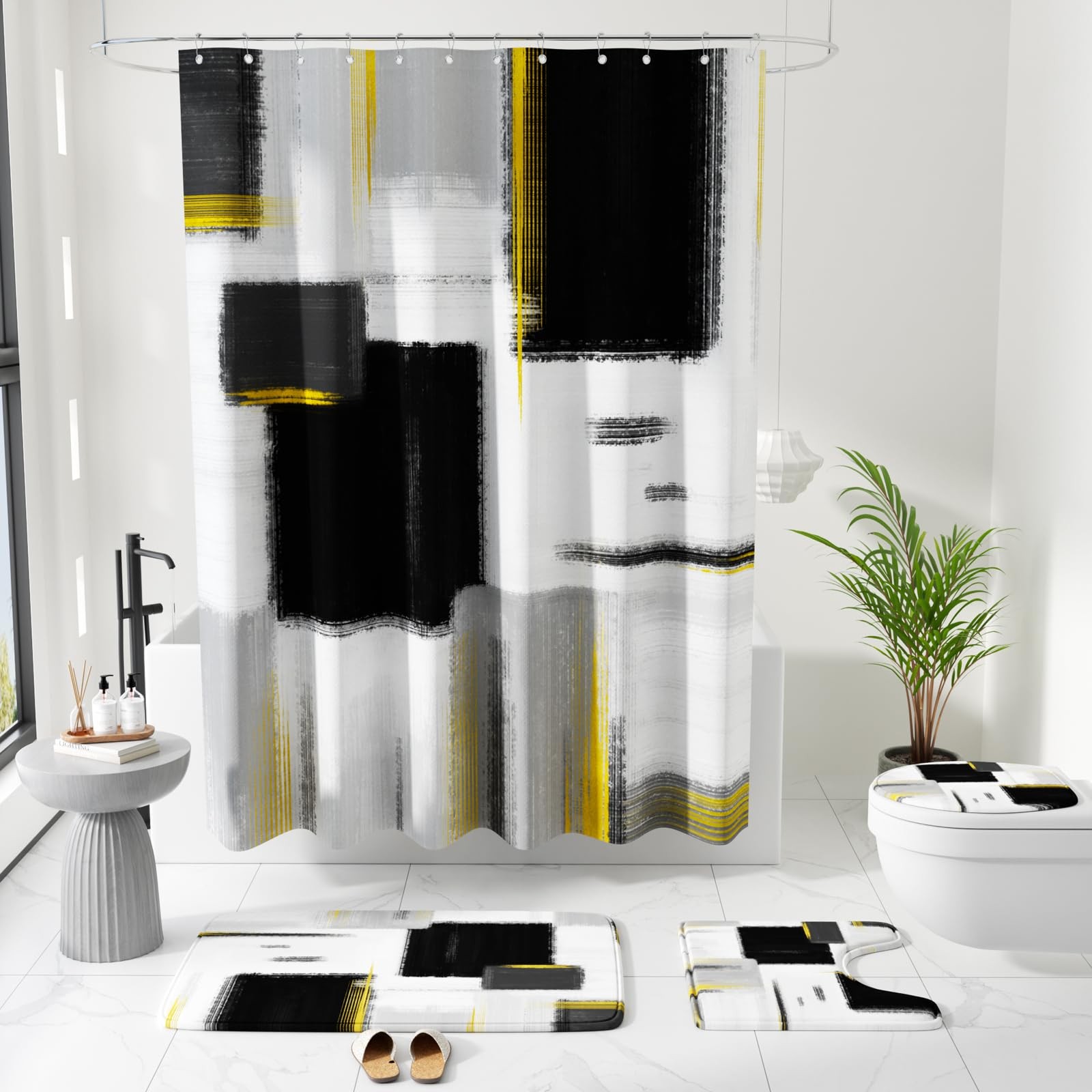 Bathroom Sets with Shower Curtain and Rugs - Luxury Black Bathroom Set, Showe...