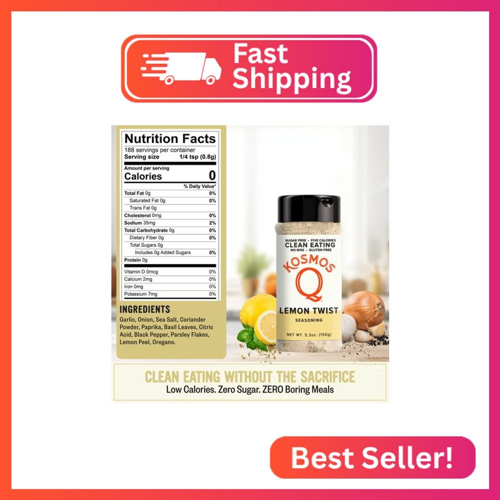 Kosmos Q Lemon Twist Seasoning, Zesty Lemon Pepper Spice Mix for Chicken, Fish,