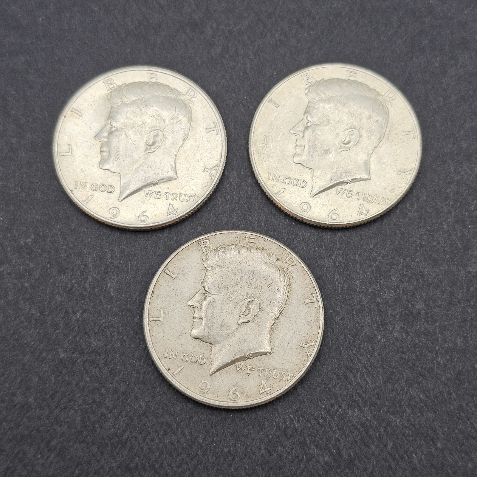 1964 Kennedy Half Dollars Philadelphia  - Lot of 3 coins - 90% Silver