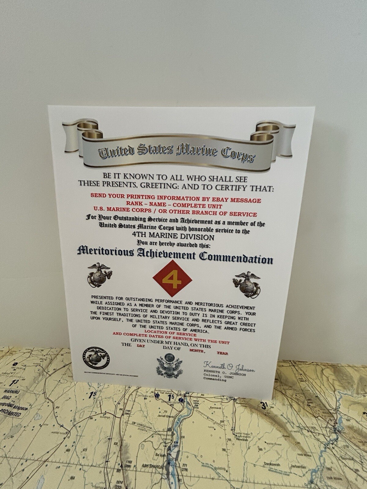 U.S. MARINE CORPS / 4TH MARINE DIVISION - MERITORIOUS ACHIEVEMENT COMMENDATION
