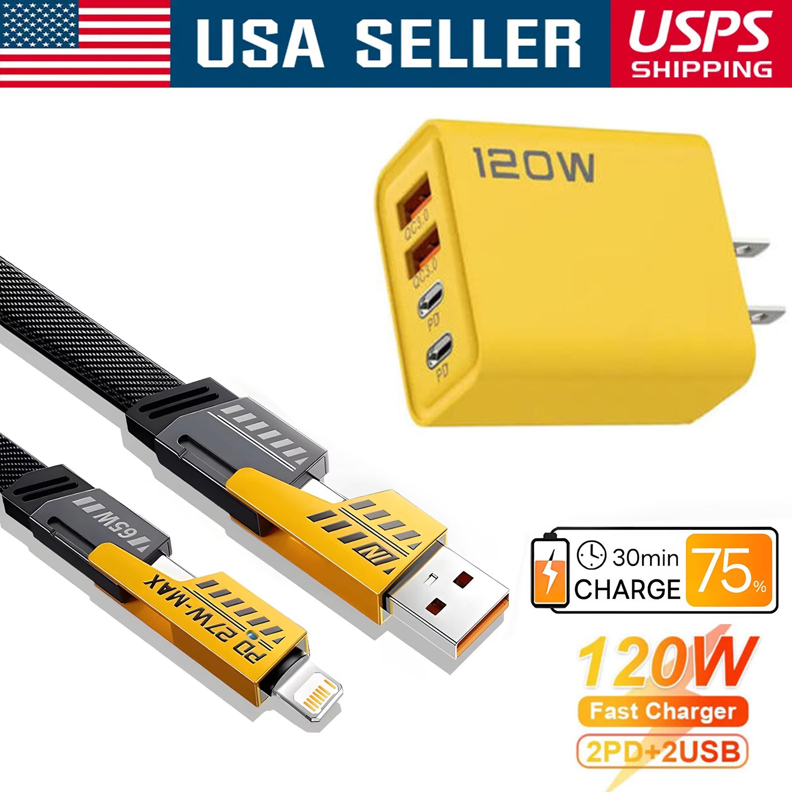 120W Super Fast 4 in 1 Multi Charging Cable Phone Charger For Samsung/iPhone 17