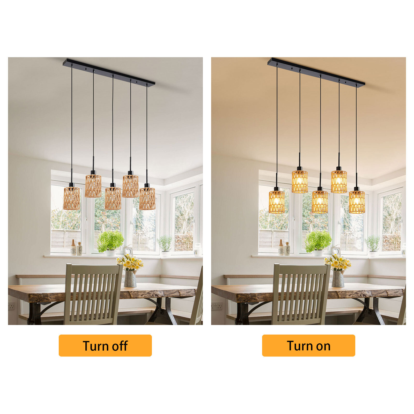 5-Light Pendant Light Height Adjustable Hanging Ceiling Light Fixture Indoor