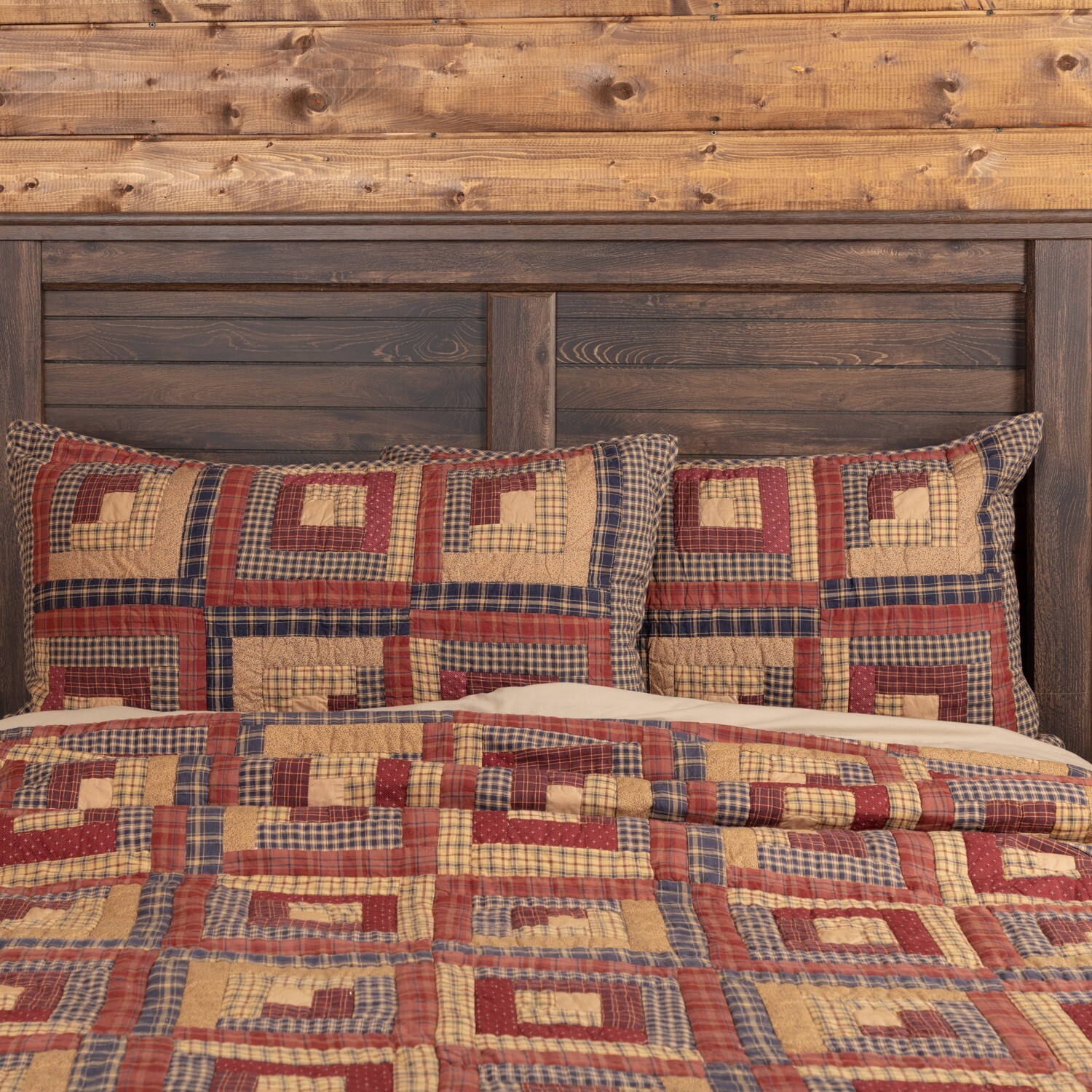 Millsboro King Sham Quilted Patchwork 21x37 Burgundy Khaki Navy Country