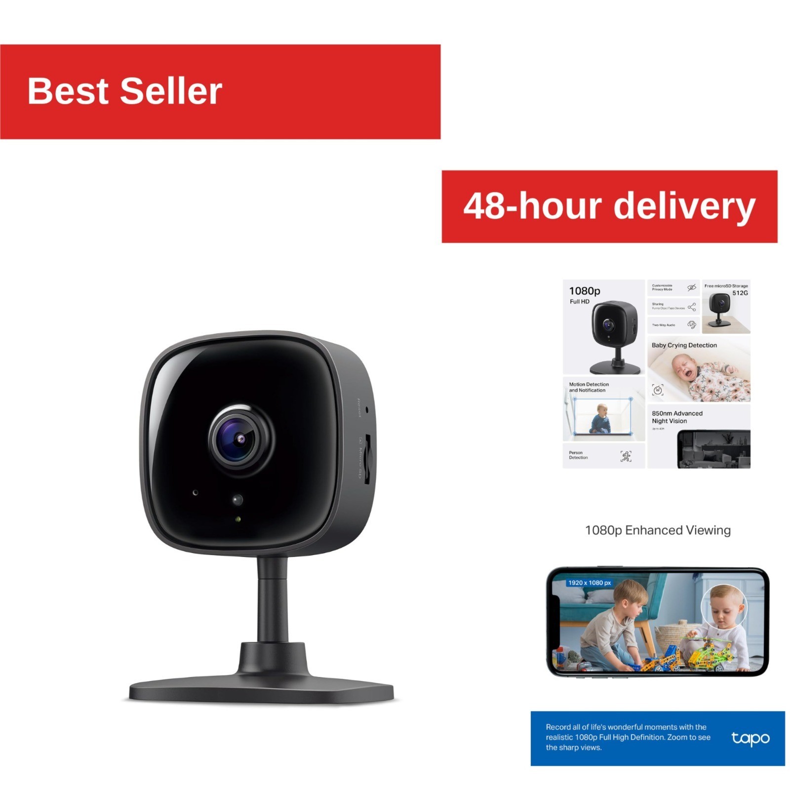 1080P Indoor Security Camera with Night Vision, 2-Way Audio, Works with Alexa