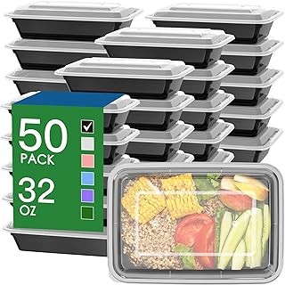 50 Pack (100-Piece) 32 oz Meal Prep Containers Reusable with Easy Open Lids, Stu