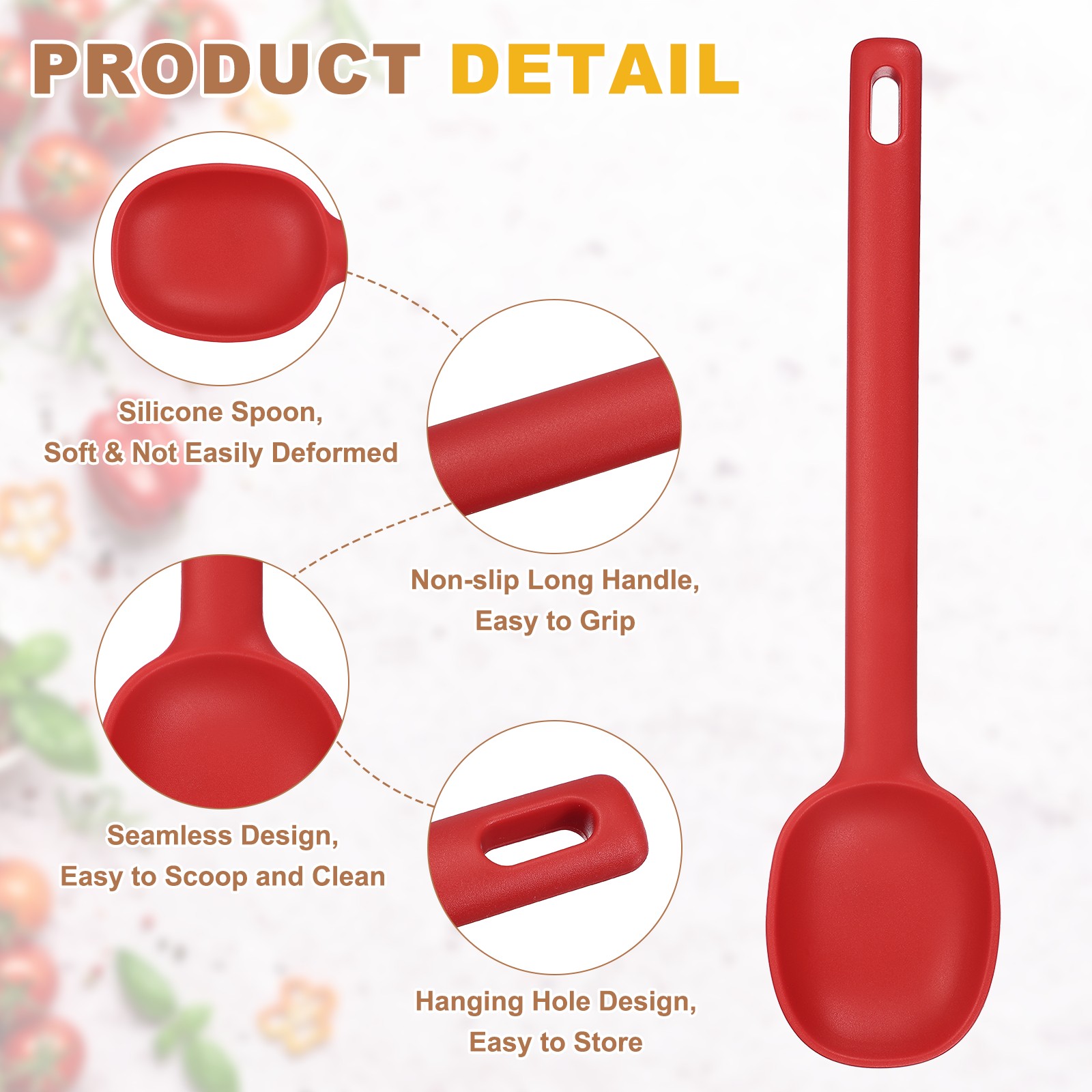 2 Pack Silicone Nonstick Mixing Spoon, 11"Heat Resistant Spoon, Red