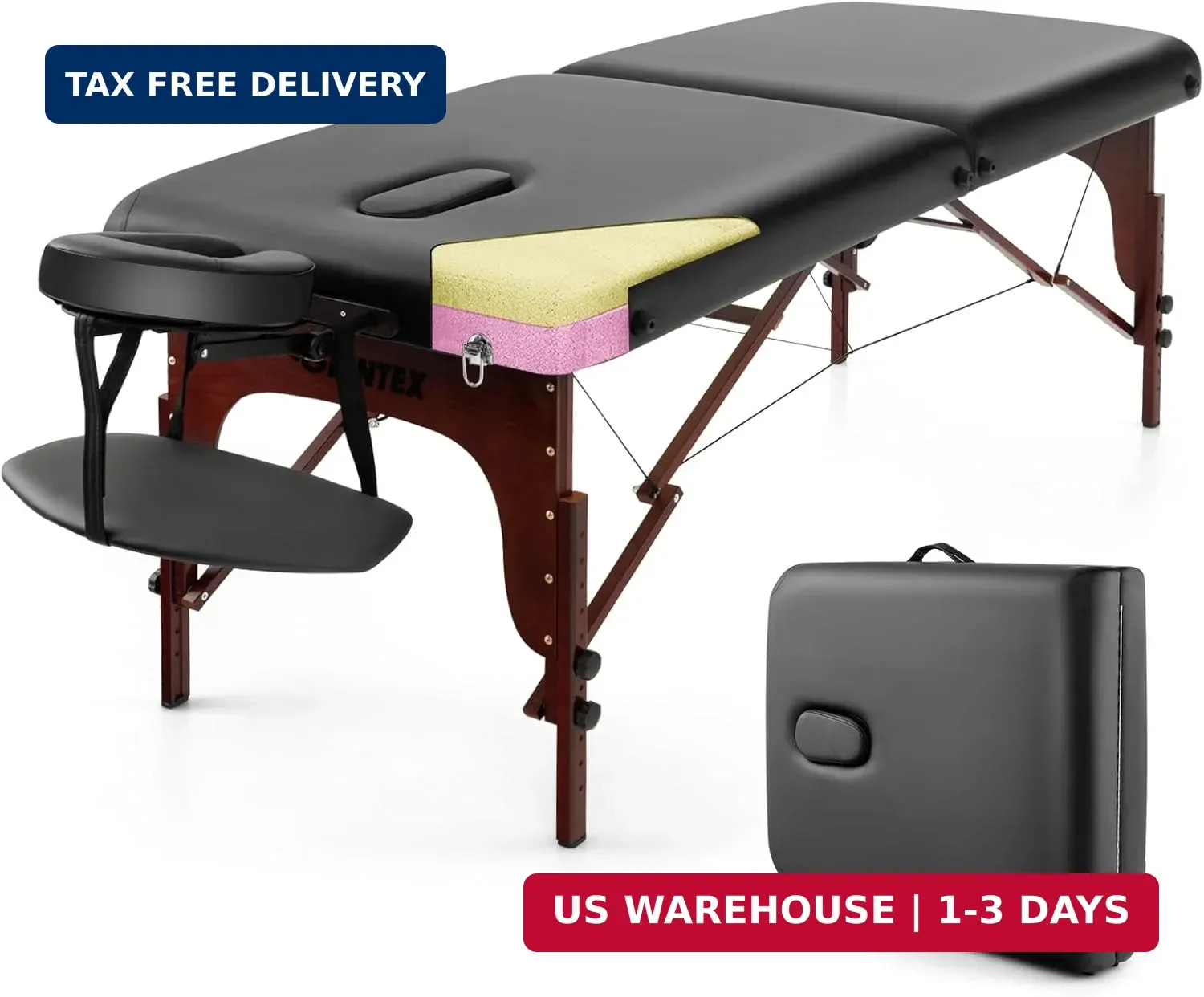 Giantex Portable Massage Table 84" Folding Lash Bed Spa Tattoo Beech Wood 1000LB