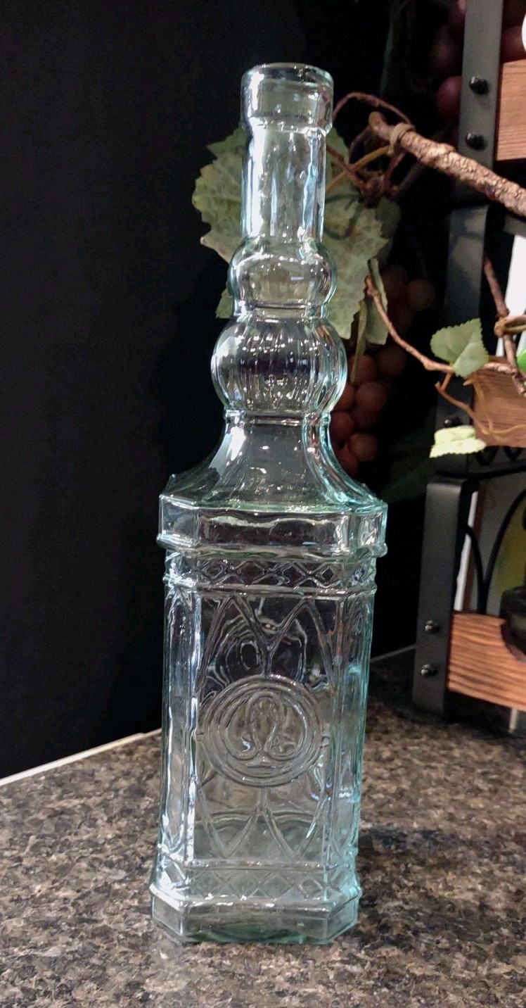 Vintage Mediterranean Style 12" Liquor Bottle With A Hint Of Green Tint In Glass