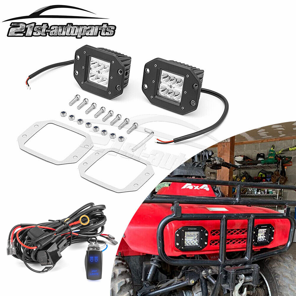 5" LED Fog Light Pods Flush Mount & Wiring For Honda FourTrax 300 1994-2000