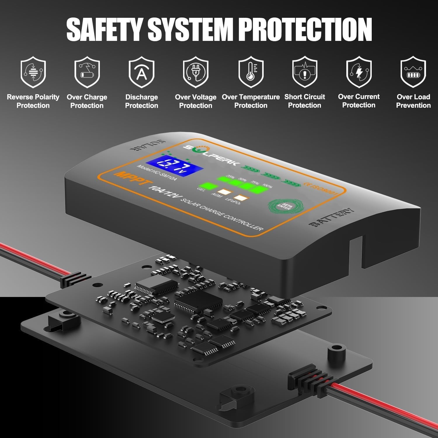 Compact 10A 12V Solar Charge Controller - Multi-Battery Compatibility & Safety