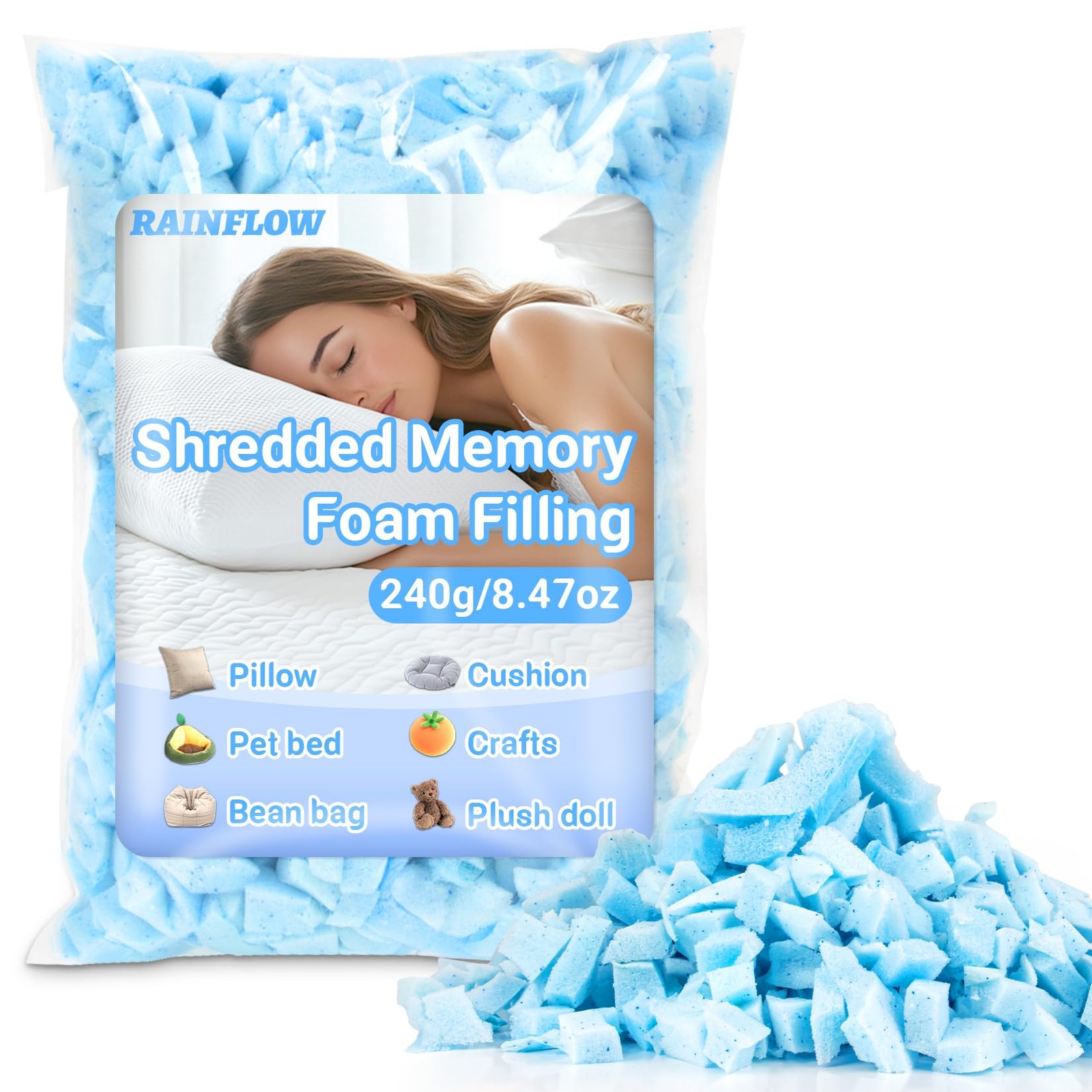 RAINFLOW Shredded Memory Foam Filling - 6.35oz Bean Bag Filler,Soft and Conve...