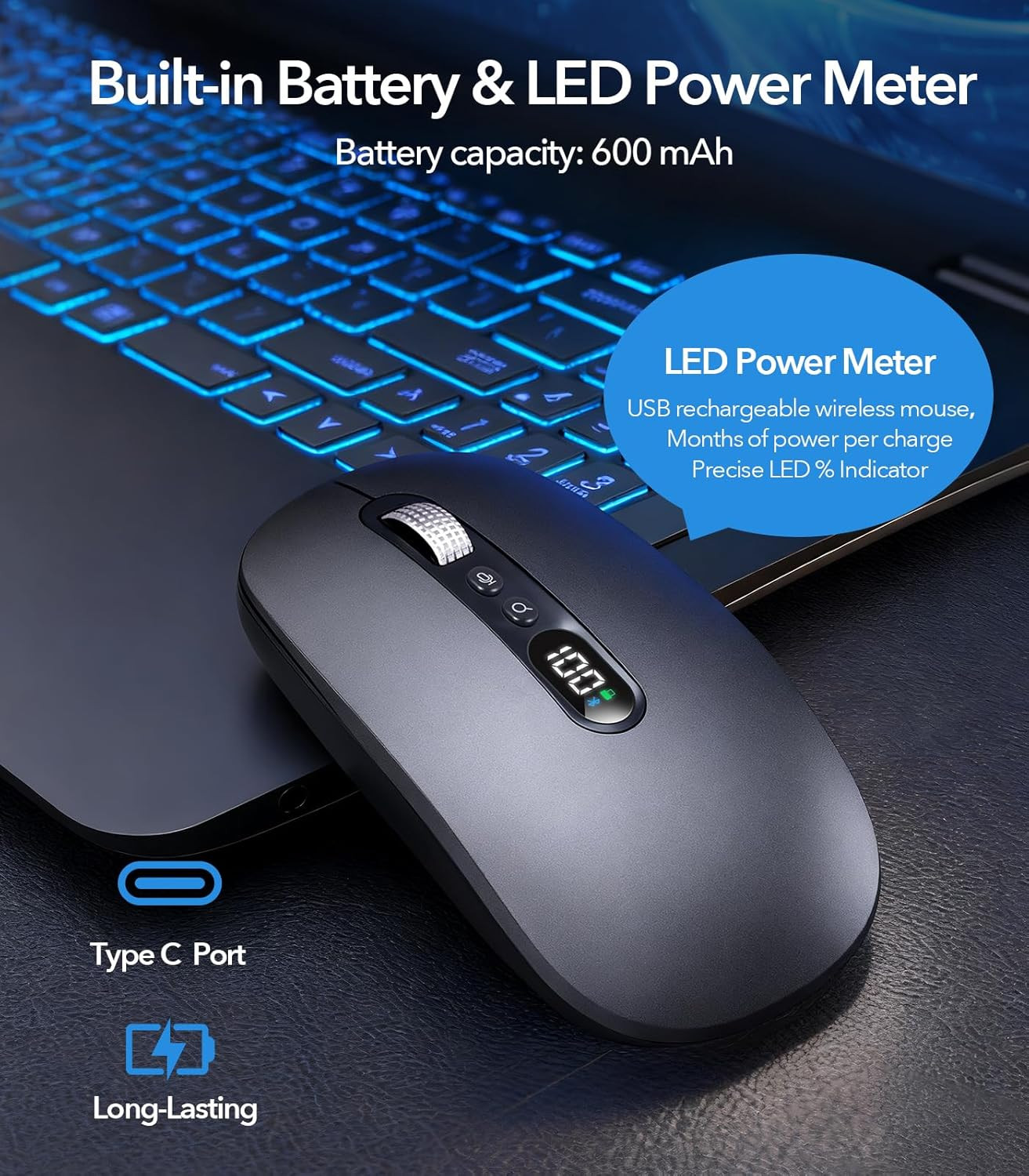 AI Wireless Mouse with Voice & Audio Recorder， Wireless Bluetooth Mouse for Macb