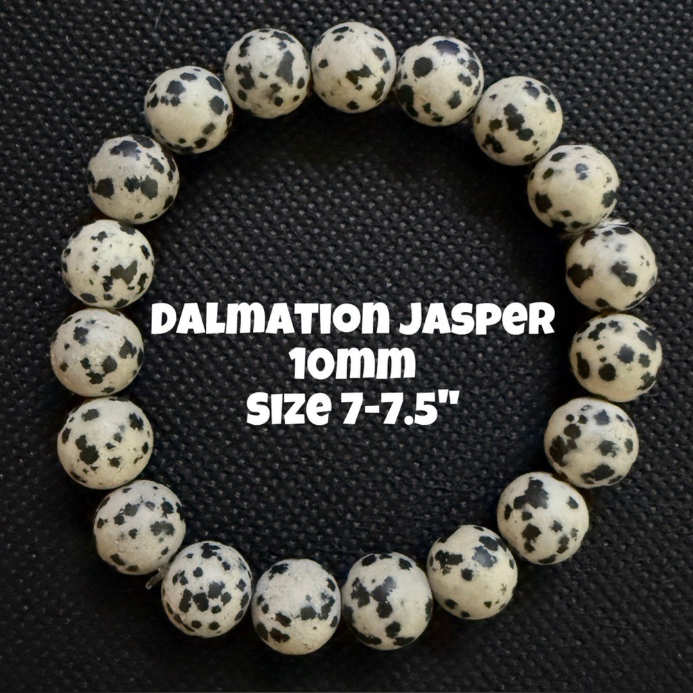Authentic Dalmatian Jasper 10mm Beaded Stretchy Bracelet by Bombshell Beads