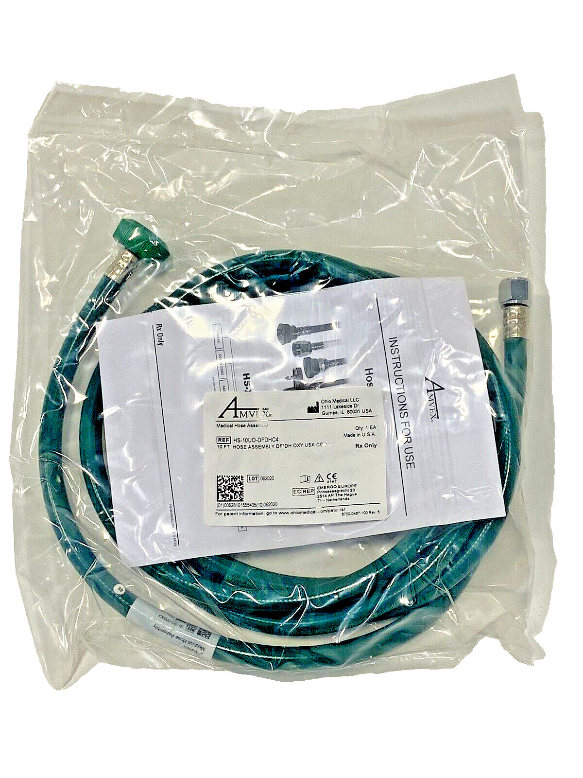 Ohio Medical HS-10UO-DFDHC4 10ft Hose DISS DF DH OXY Oxygen Hose Qty Avail!!