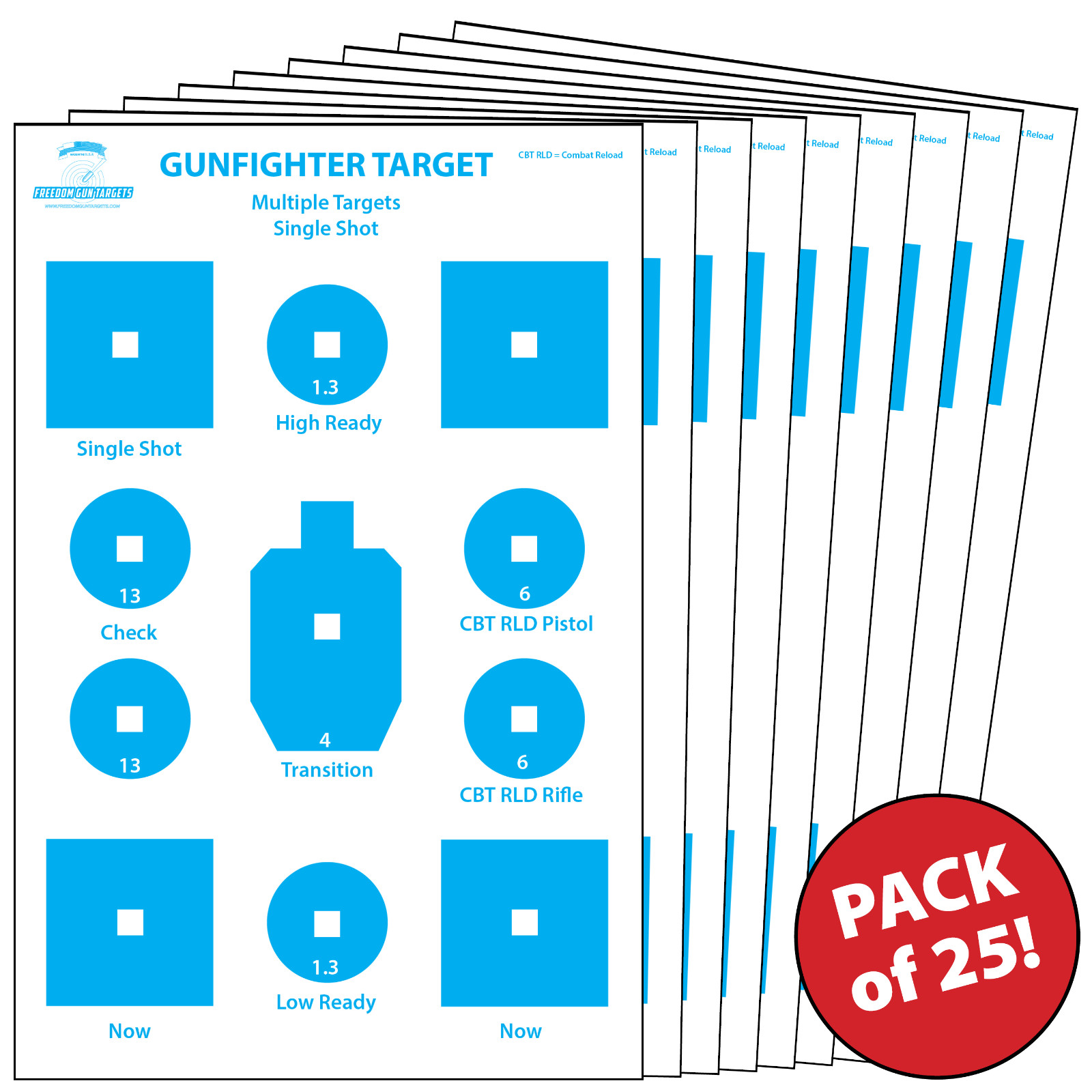 25 Paper Shooting Targets Range Gun Rifle Pistol Handgun Gunfighter Drills 23x35