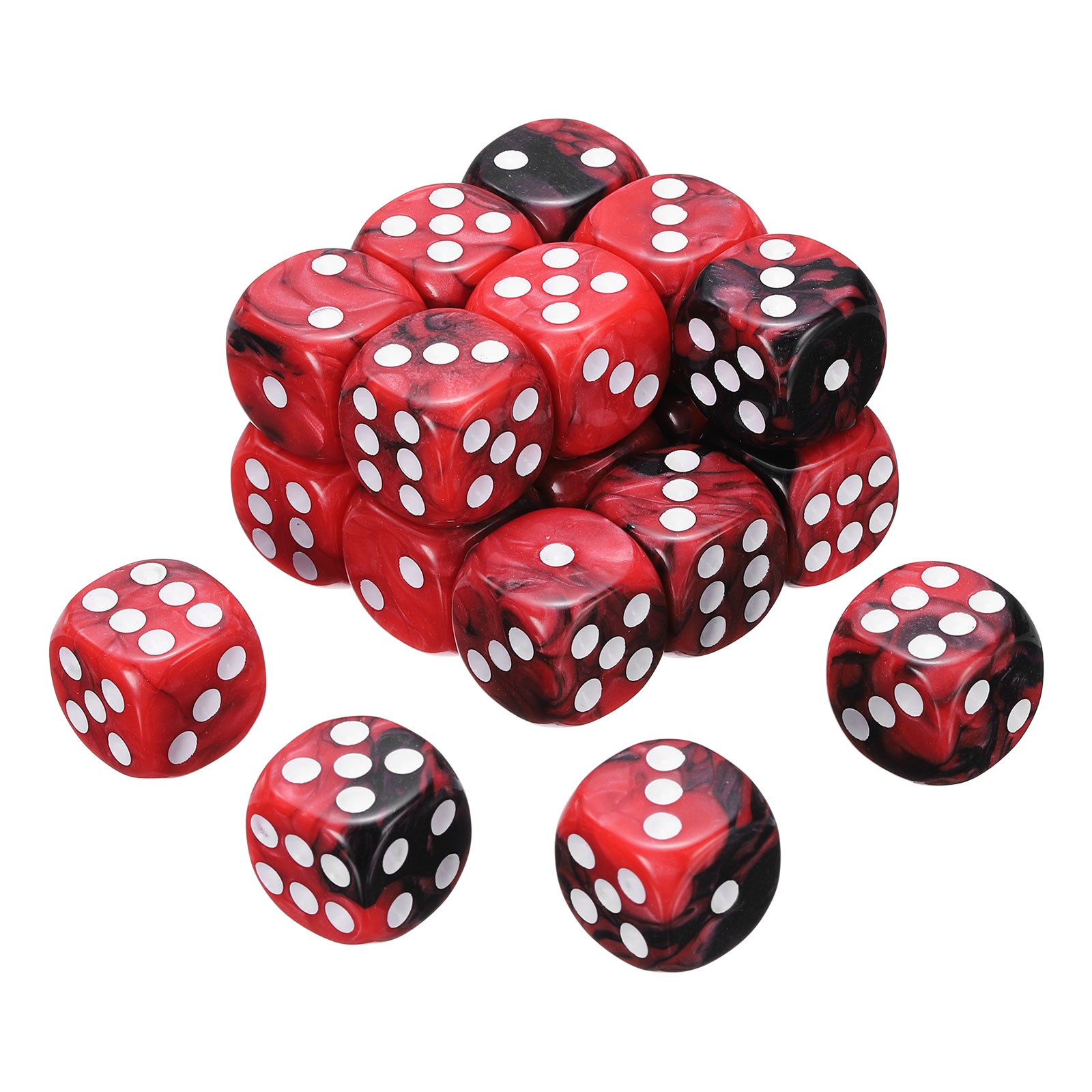 24Pcs 6 Sided Colored Standard Dice, Acrylic D6 Mini Game Dice, Black/Red, White