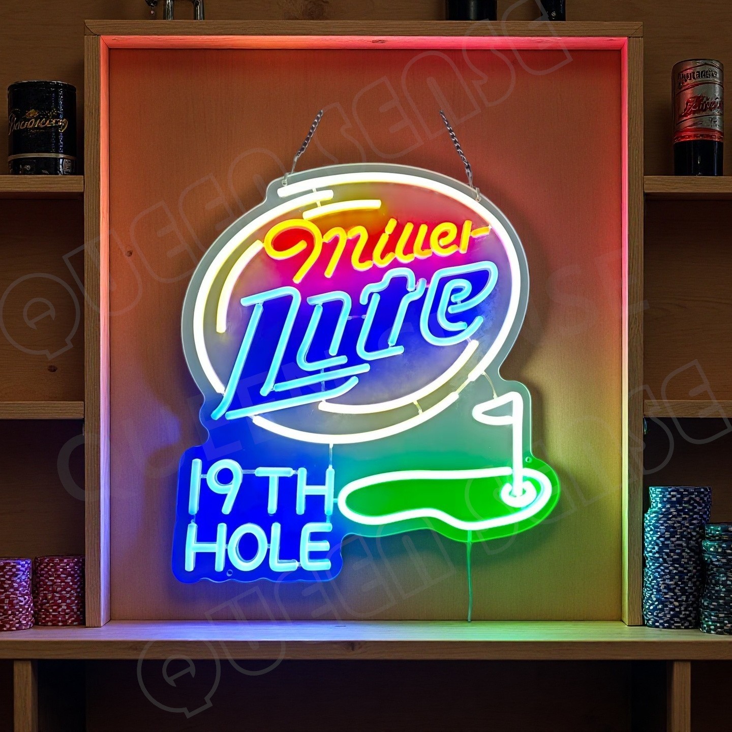 16"x15" Miller Lite Beer 19th Hole Golf LED Neon Sign With Dimmer USB Powered