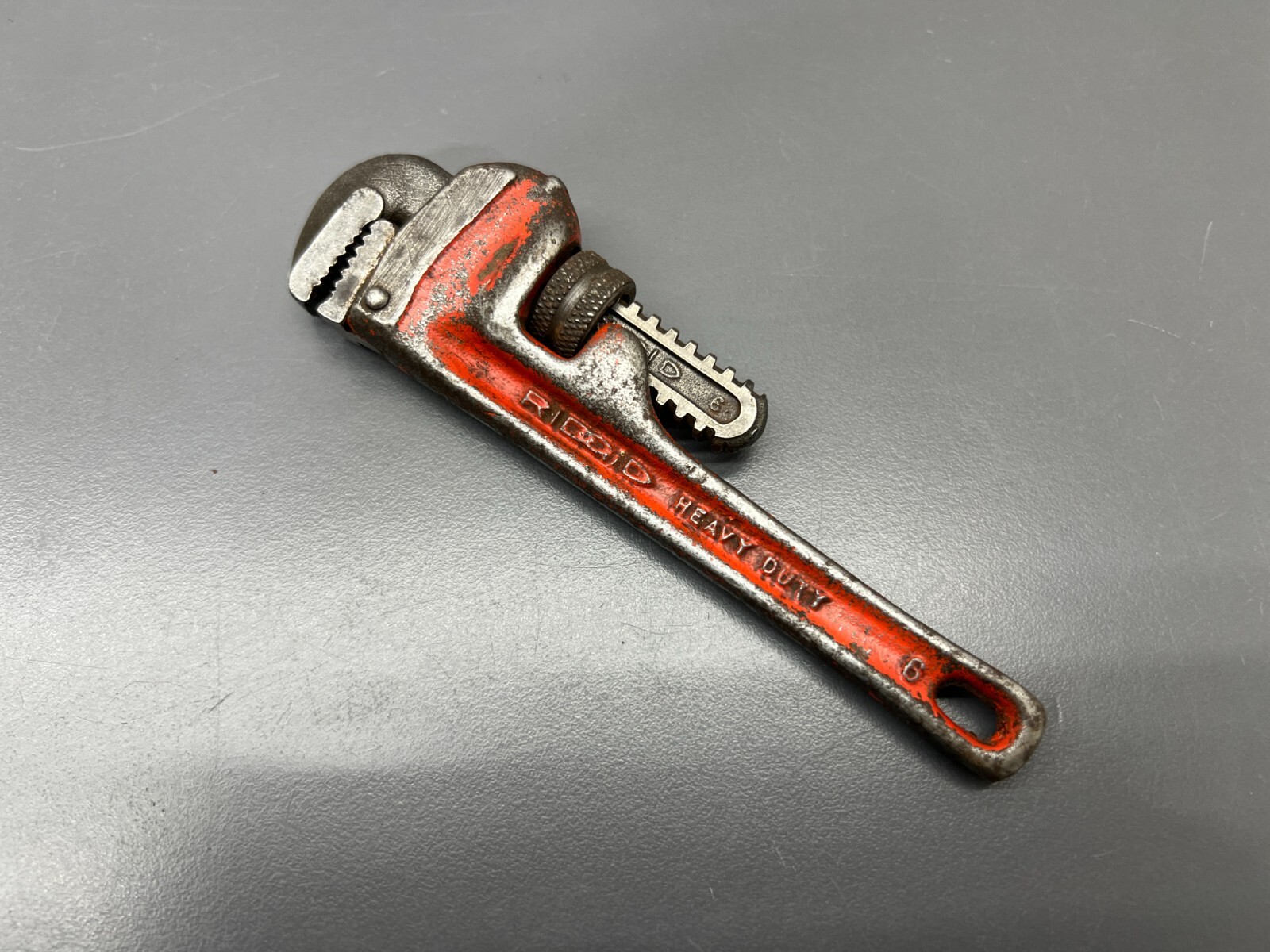 (Q) VINTAGE RIDGID RIDGE TOOL CO. 6" ADJUSTABLE PIPE WRENCH ELYRIA OH USA - VGC
