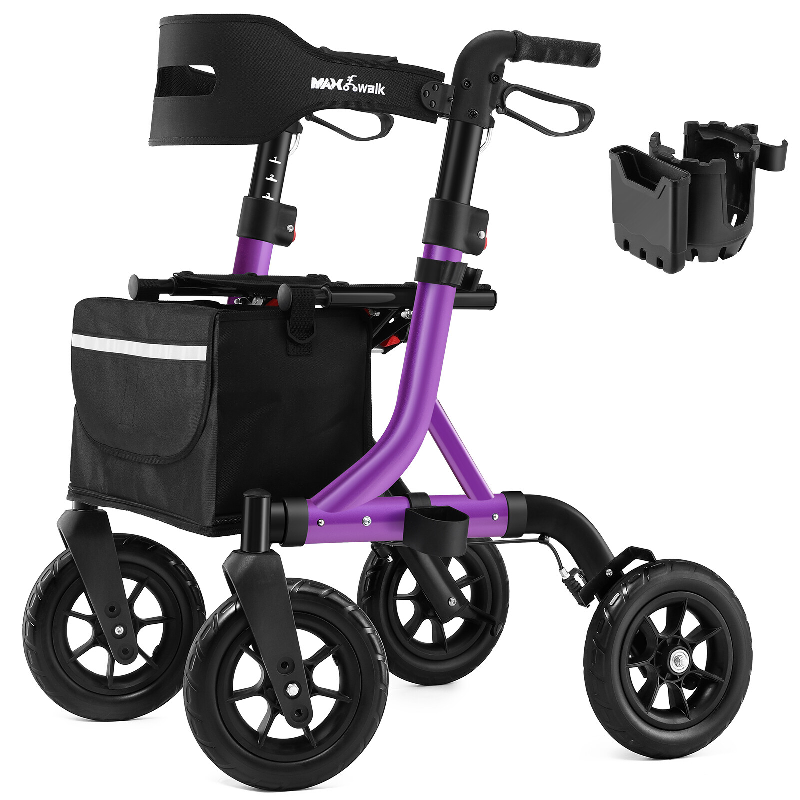 Walkers for Seniors, 10" Rubber Wheels All Terrain Rollator Walker with Backrest