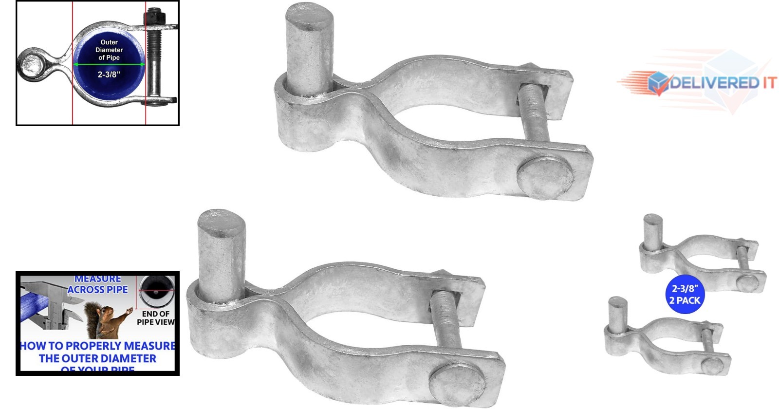 2-3/8 Inch Galvanized Chain Link Fence Gate Post Hinge Pack of 2