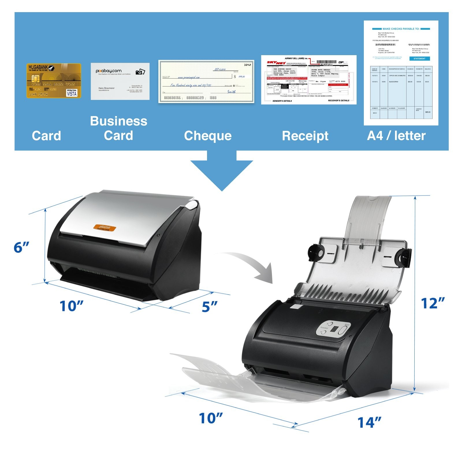 Plustek PS186 Desktop Document Scanner, with 50-Pages Auto Document Feeder