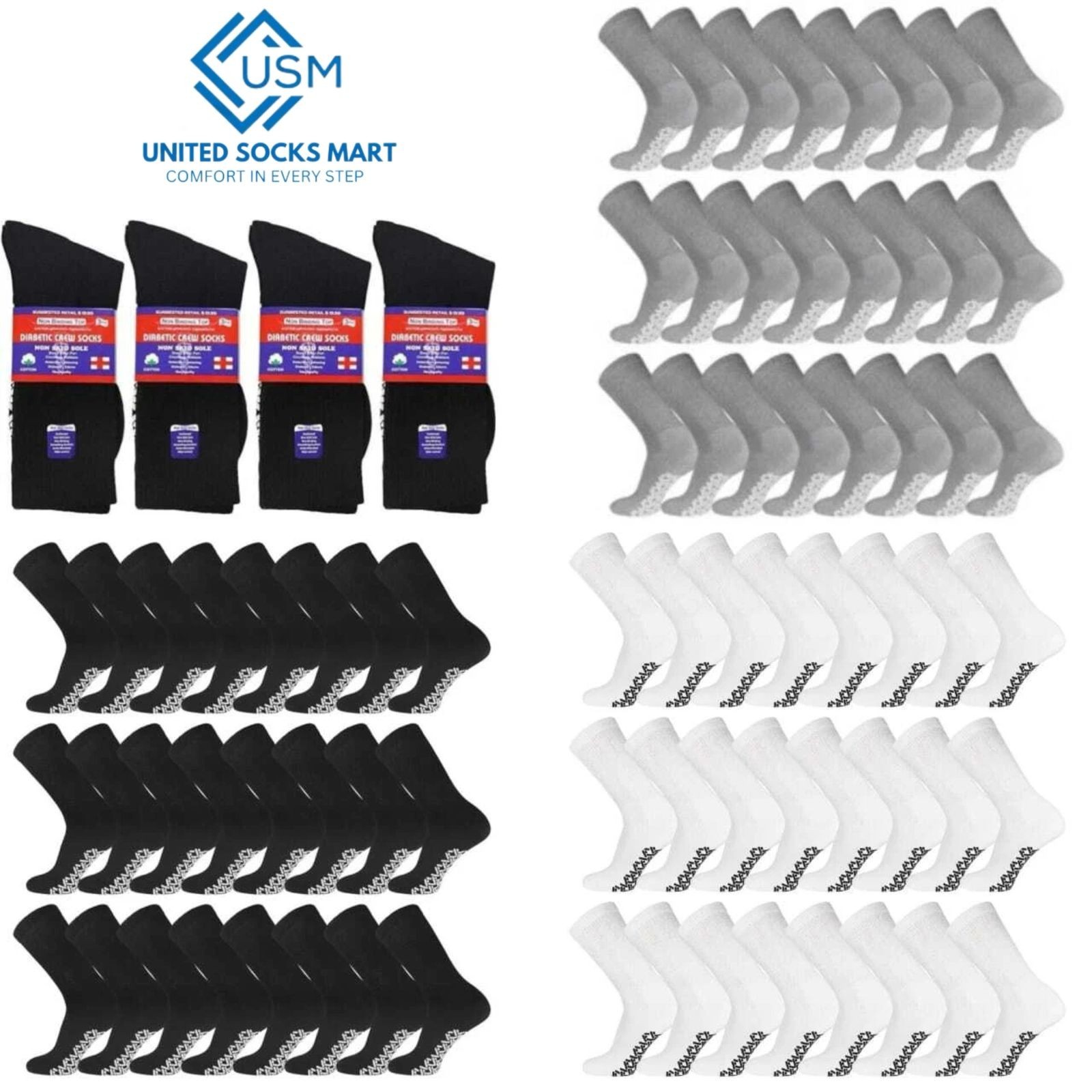 Wholesale Bulk Men's Non Skid Gripper Diabetic Crew Socks Non Binding Loose Fit
