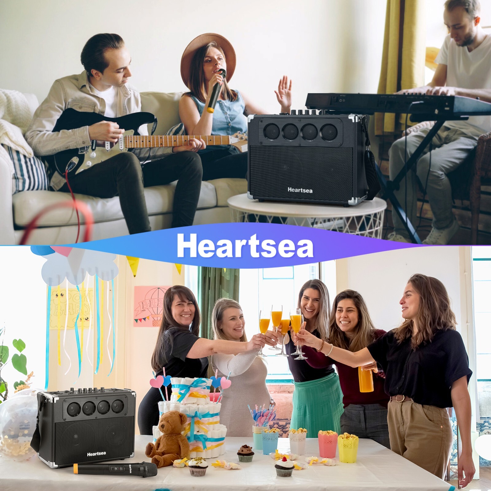 Portable Bluetooth Karaoke Machine with 2 Wireless Microphones