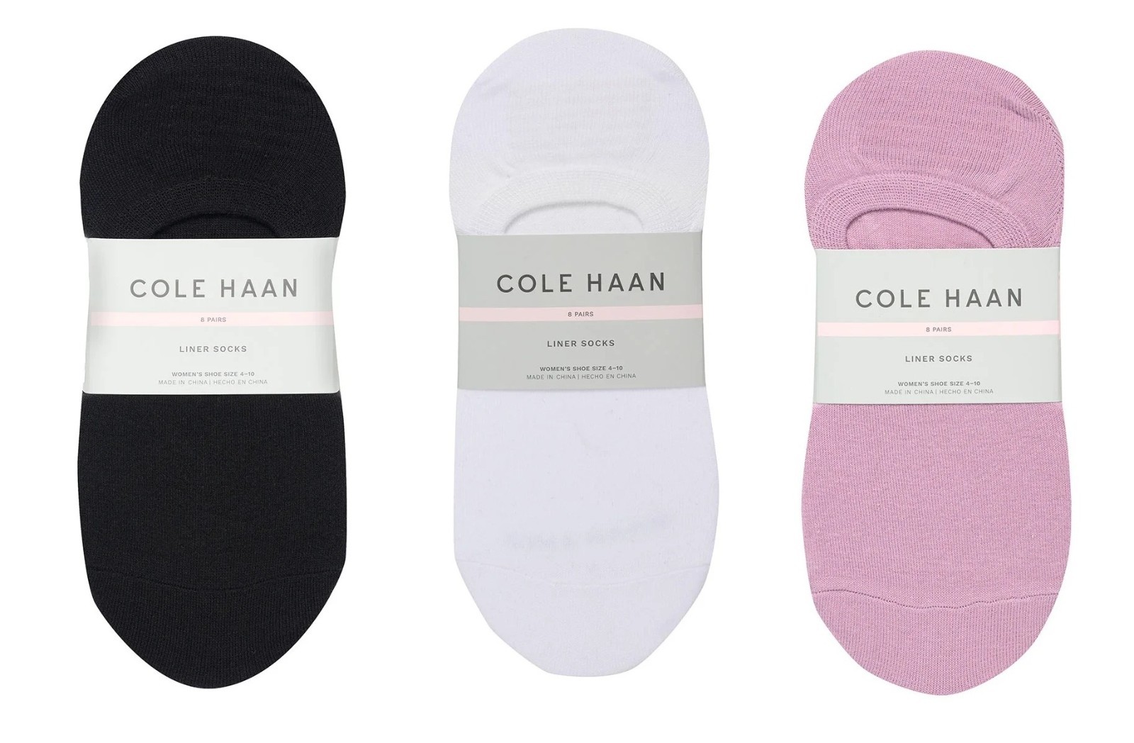 Cole Haan Womens Liner Socks 8-pair No Show One Size Color Black/White/Multi NWT