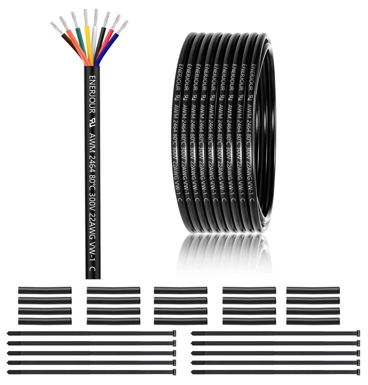 22 Gauge 8 Conductor Electrical Wire 50FT, UL 2464 22 AWG black or gray