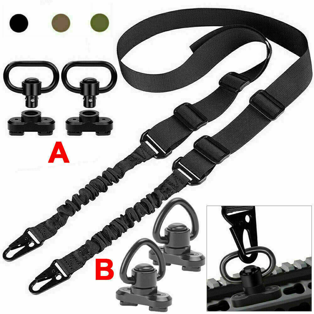 Tactical 2 Point Sling Adjustable QD Swivel Rifle Gun Sling Strap w/ MLOK Swivel