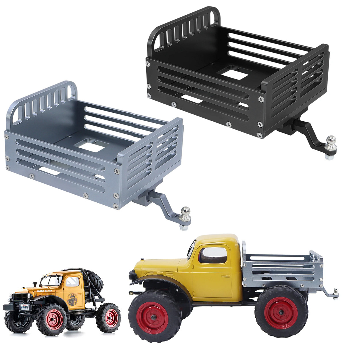 For 1/24 RC Craweler FMS FCX24 Metal Rear Bucket Carriage Trailer W/ Hitch Set