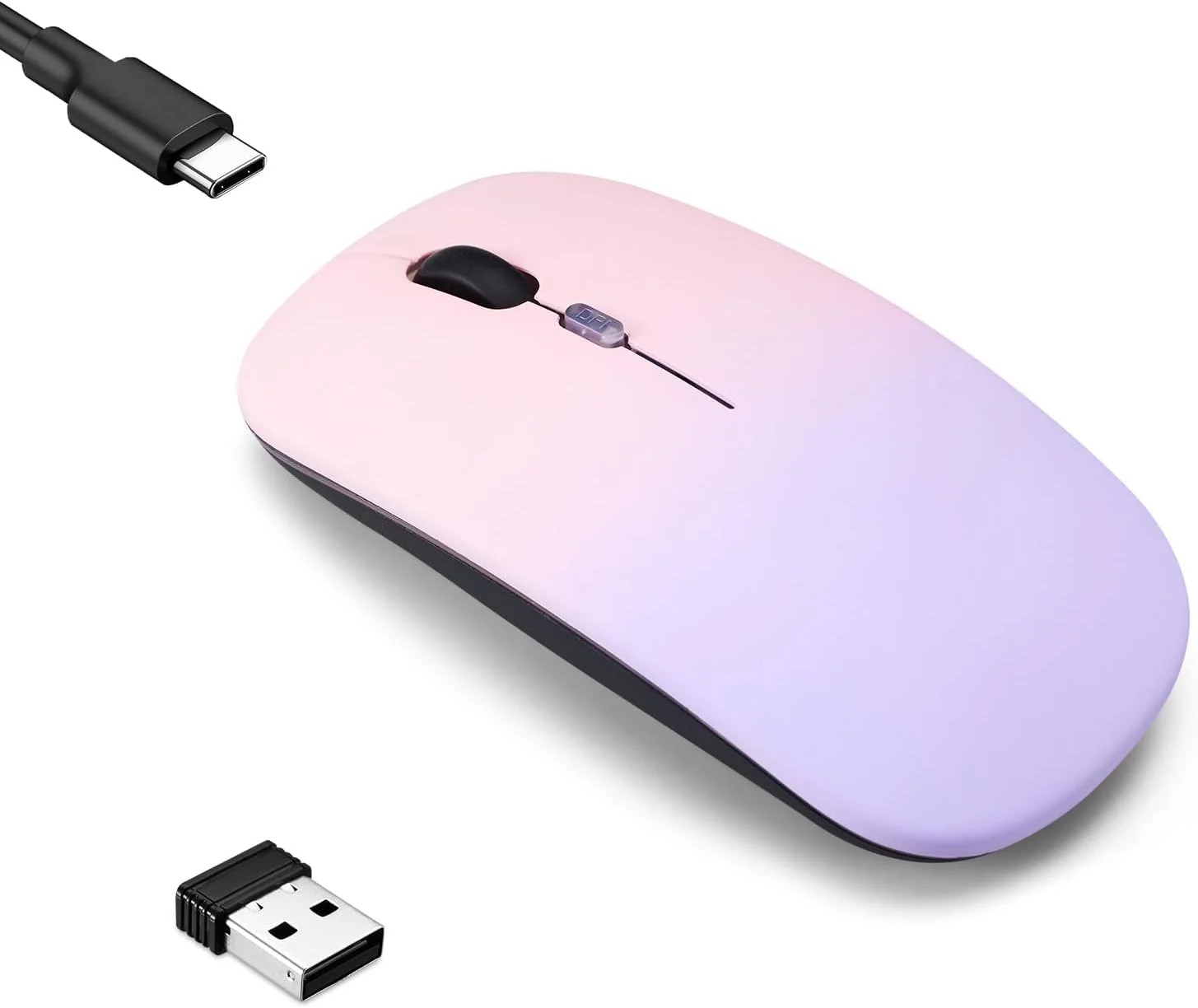 Wireless Bluetooth Mouse,LED Dual Mode Rechargeable Silent Slim Laptop Mouse,Por
