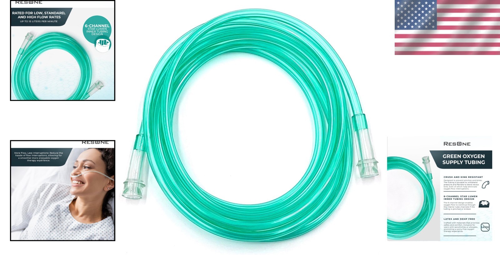 ResOne 50Ft Oxygen Supply Tubing, Crush Resistant, Standard Connectors for Na