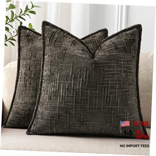Chenille Throw Pillow Covers 22x22 Set of 2, 22" x 22" (Pack of 2) Chocolate