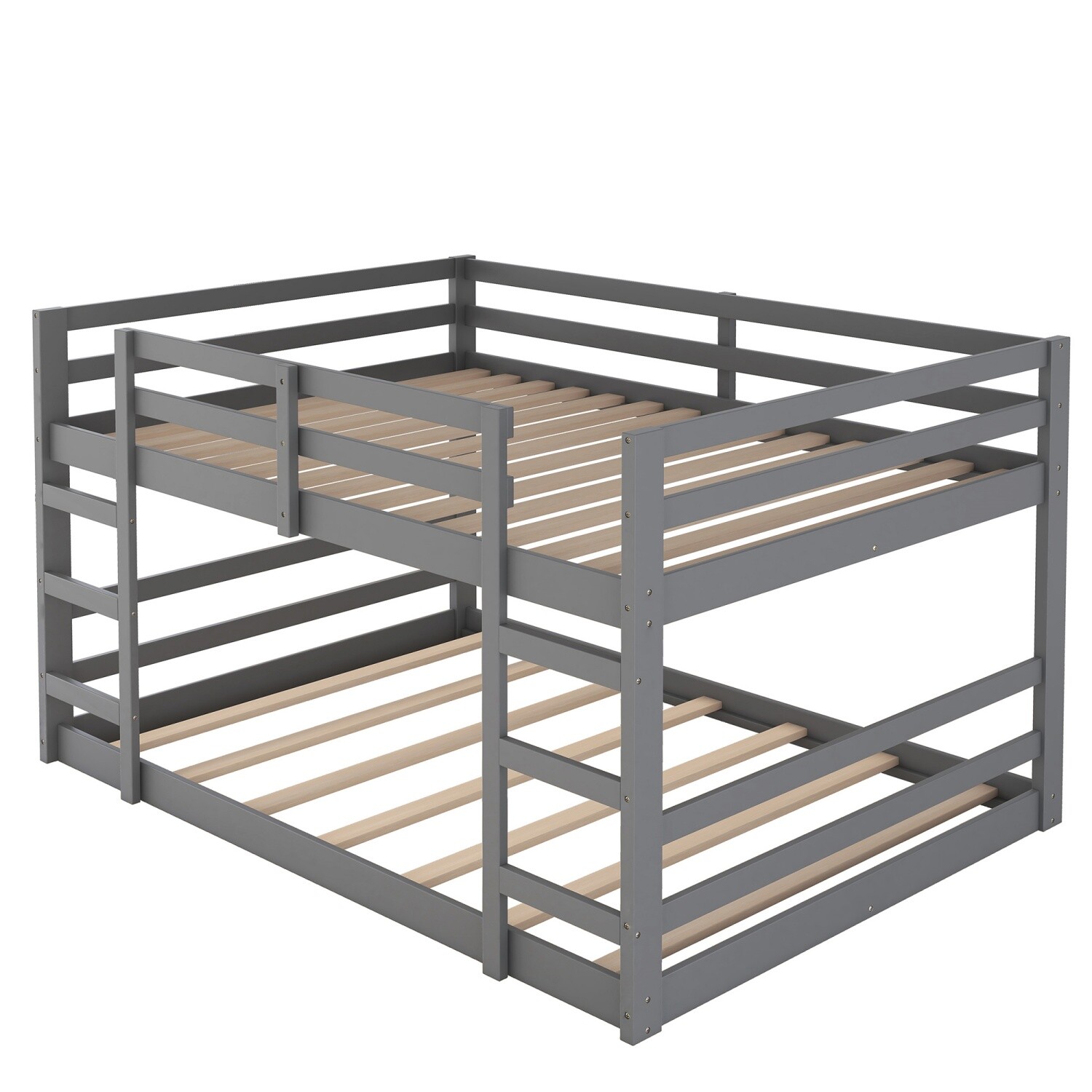 Modern Safe Full Over Full Bunk Bed Wood Bunk Bed Frame with Ladder Gray