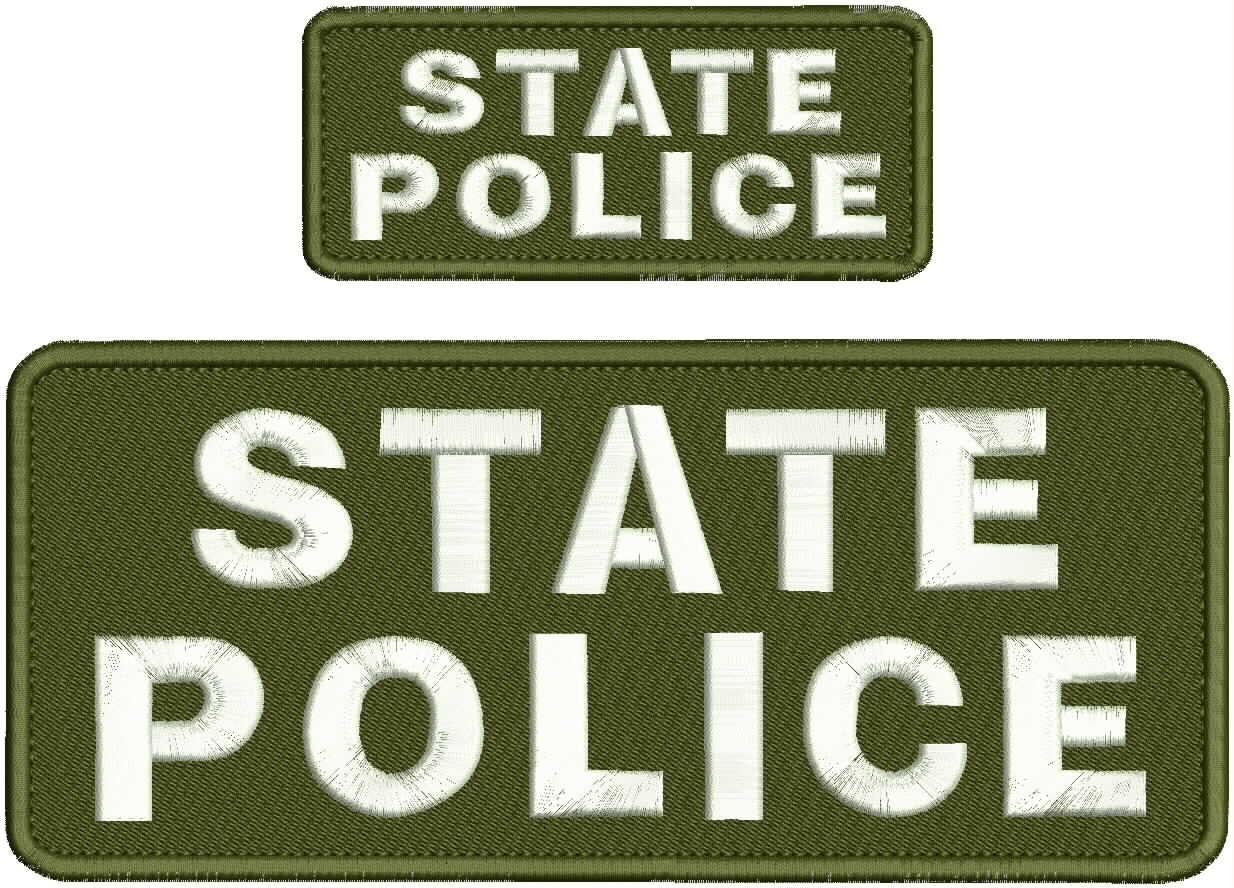 Collectible 2 Embroidery Patch State Police 4x10 and 2x5 White On Od Green