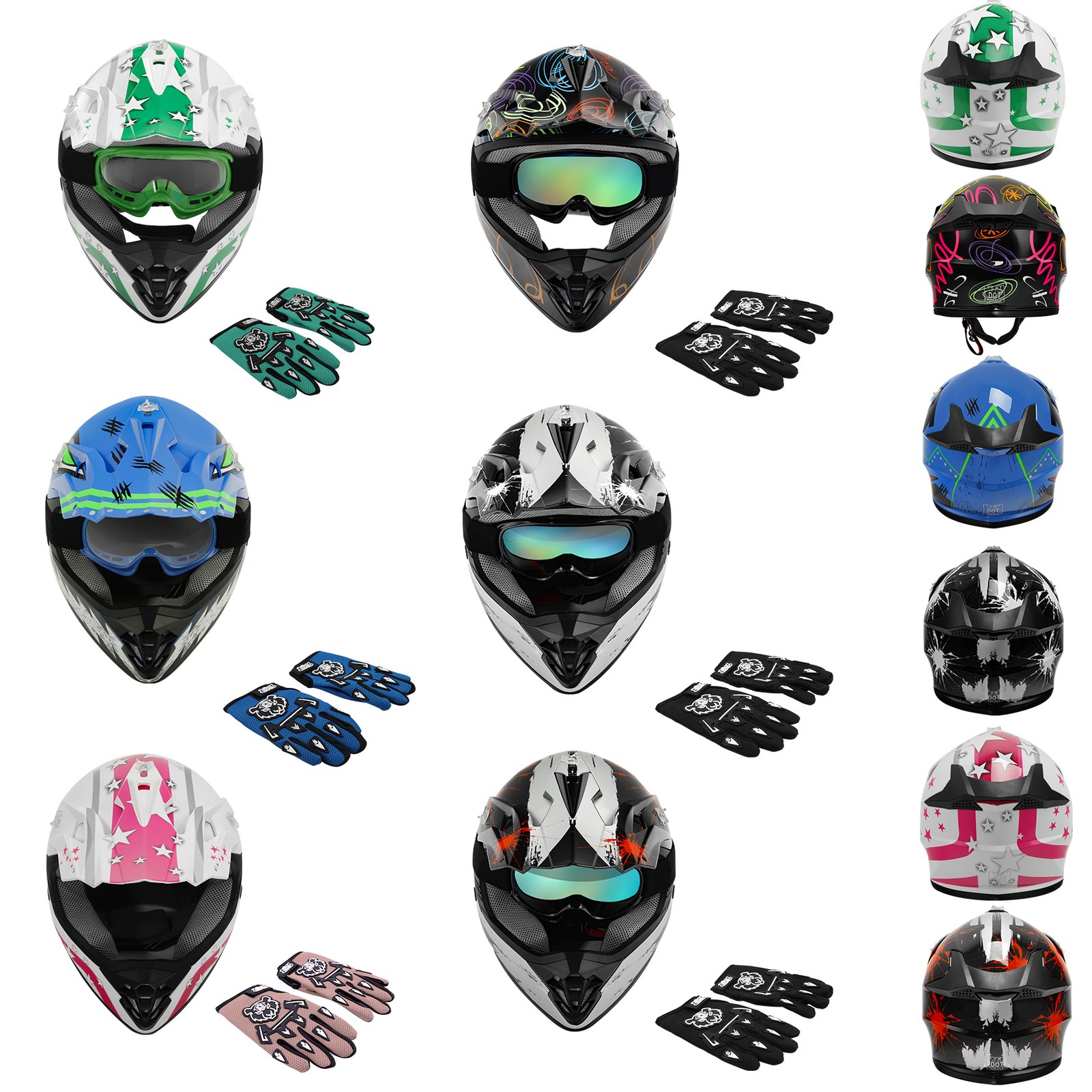 DOT ATV Helmet Youth +Goggles Gloves Motocross Dirt Bike Off Road Full Face S-XL