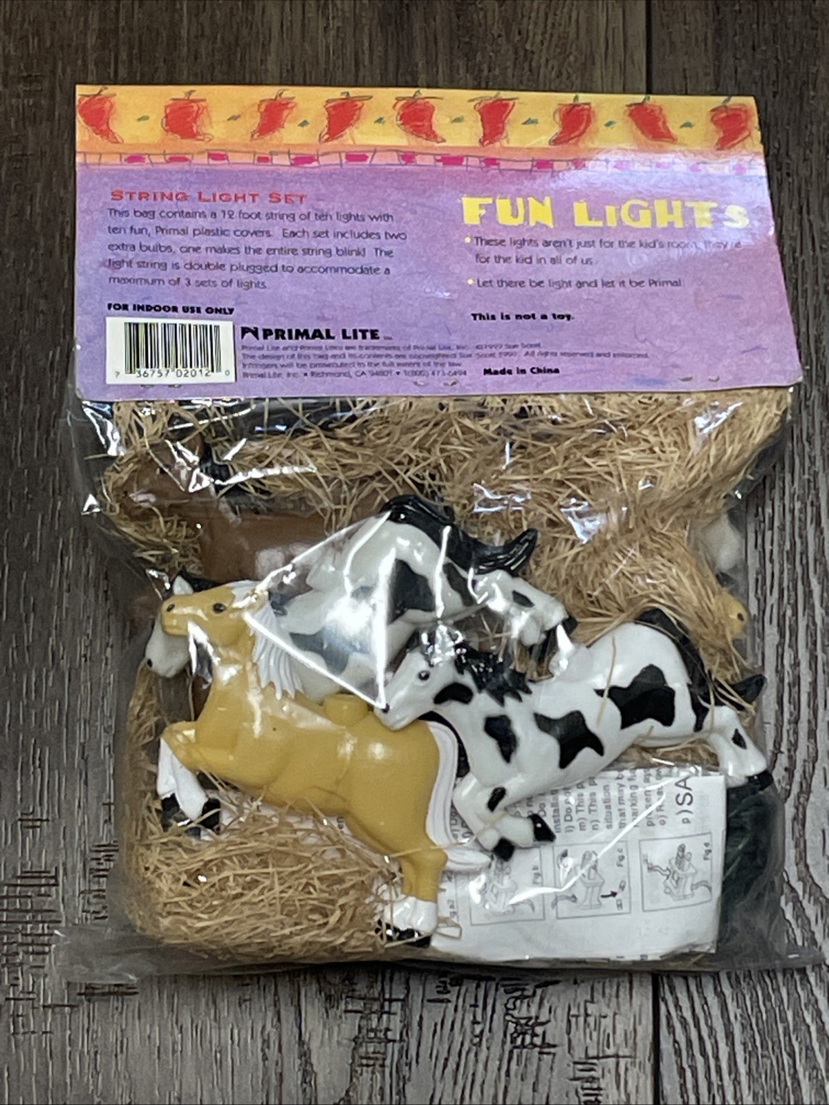 12’ String Light 10 - 4” Plastic Horses ‘99 NOS Childs Cowboy Decor Party Room