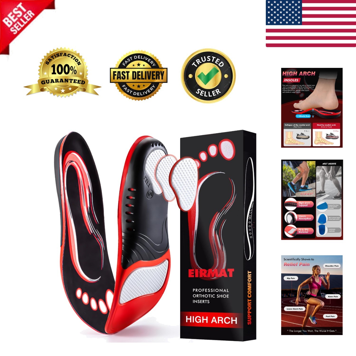 Ergonomic Plantar Fasciitis Insoles for Men - Arch Support & Shock Absorption