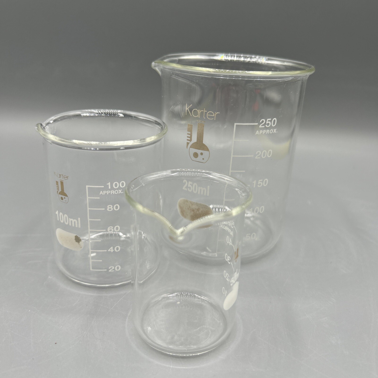 Set 3 Karter Chemistry Beakers 250ml, 100ml, 50ml. Glass
