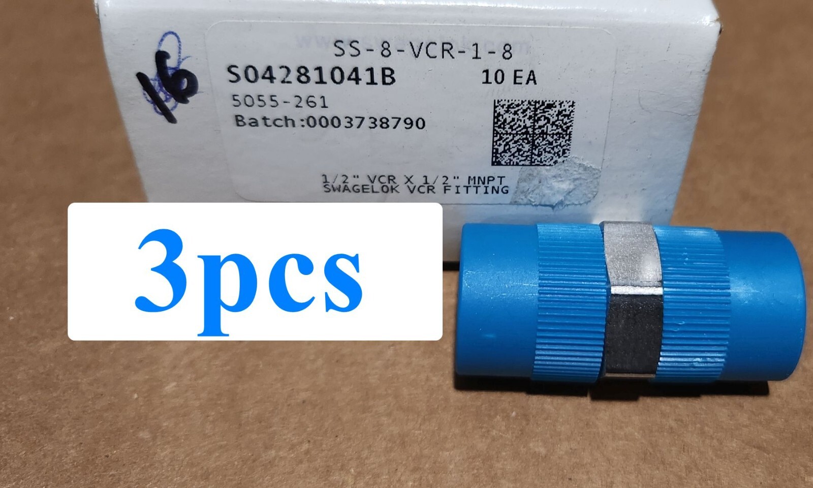 x3 NEW SS-8-VCR-1-8 Swagelok Fitting 1/2 in. VCR x 1/2 in. MNPT, 3pcs