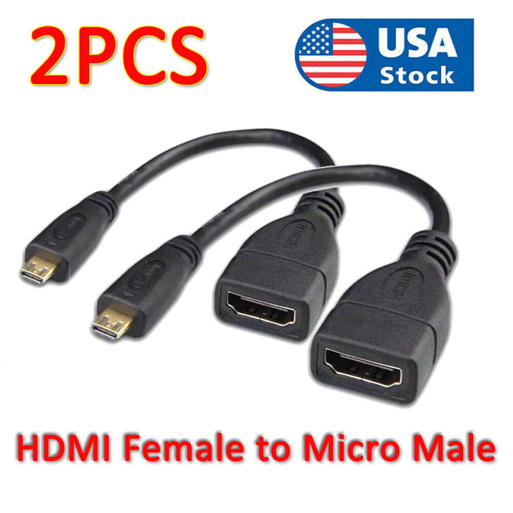 2 Pack Micro HDMI Type D Male To HDMI A Female Cable Adapter Converter Connector