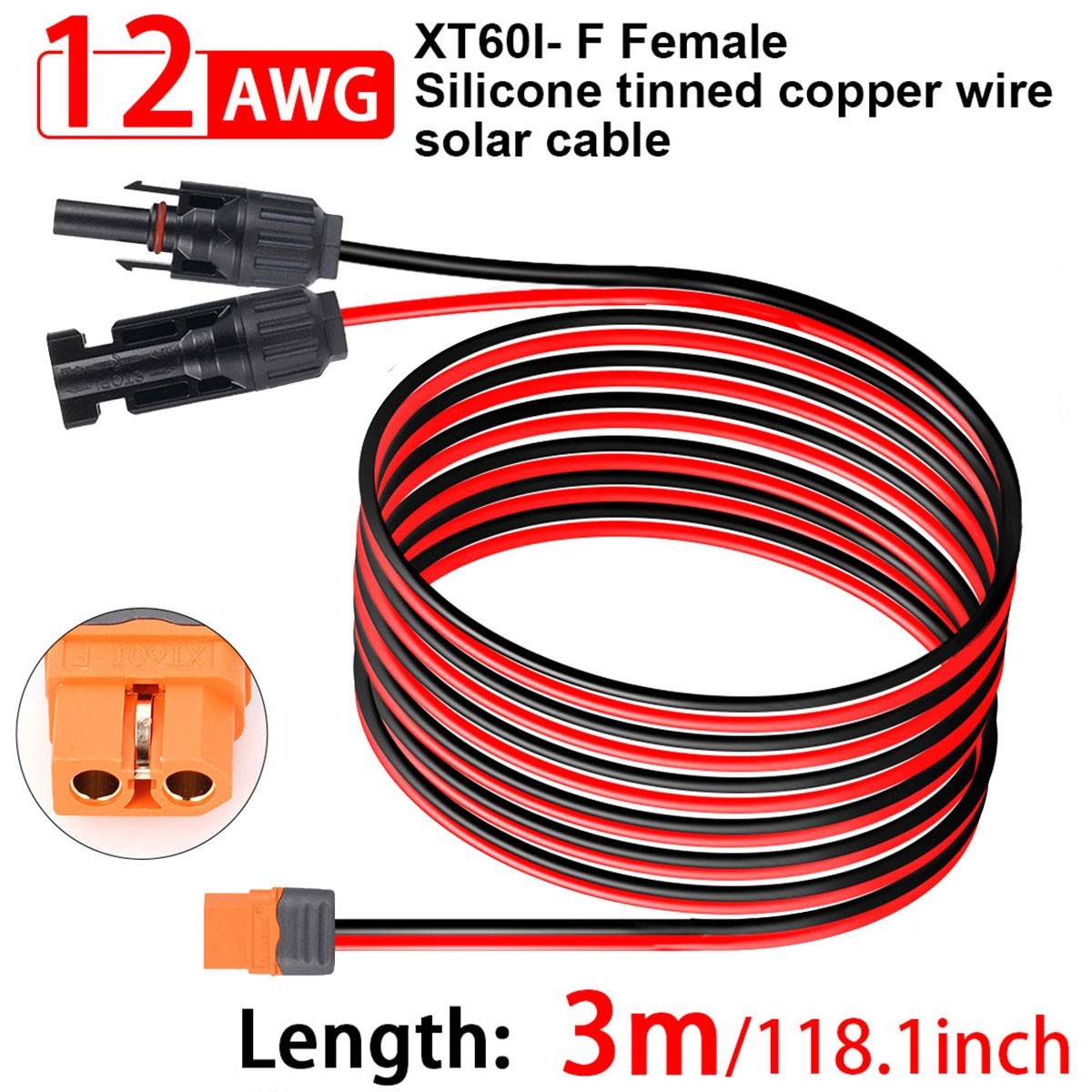 3M XT60i Female to Solar Connector Solar Panel Extension Charging Cable 12 AWG