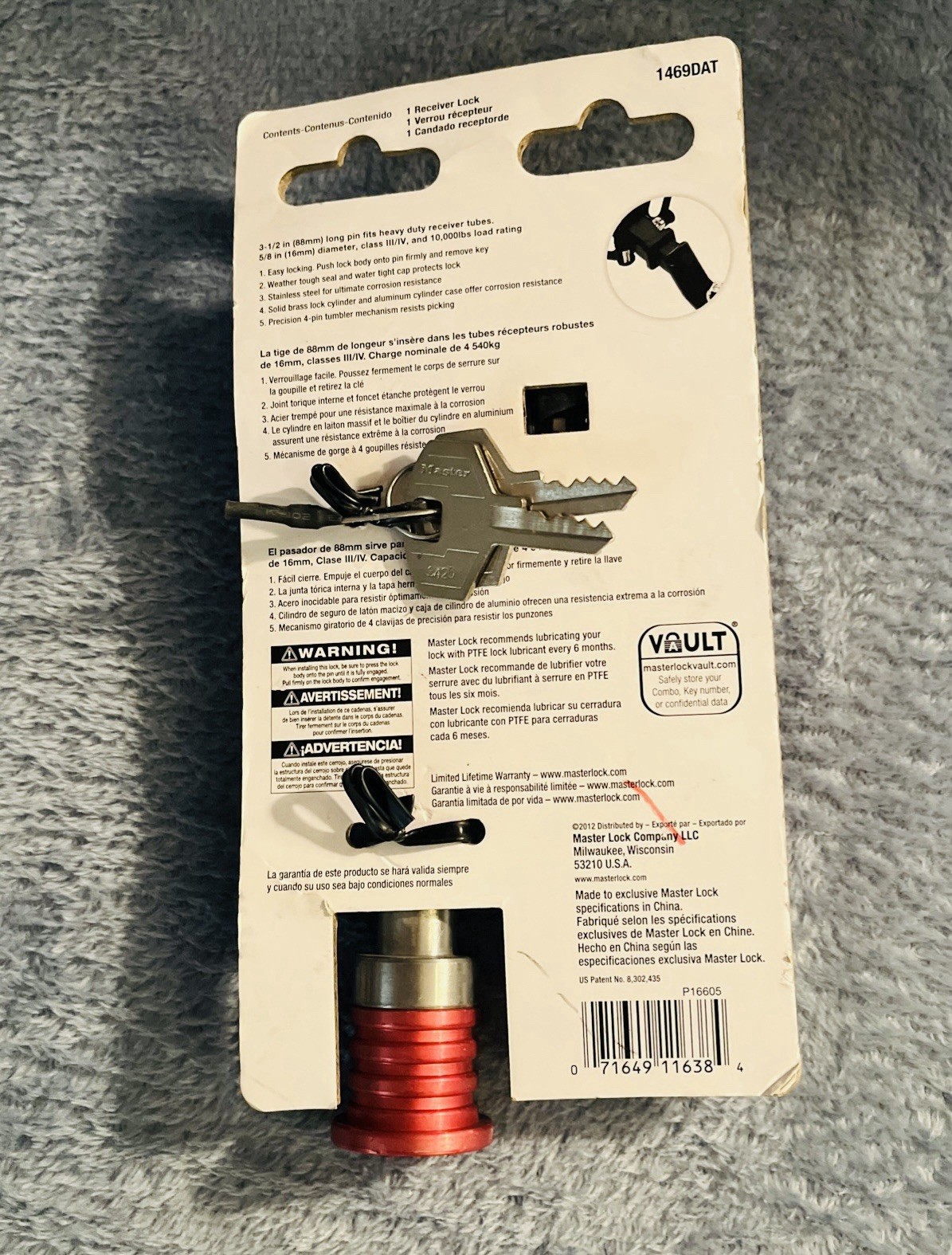 Master Lock 1469DAT 5/8” Extended Length Rose Color Tip Hitch Lock